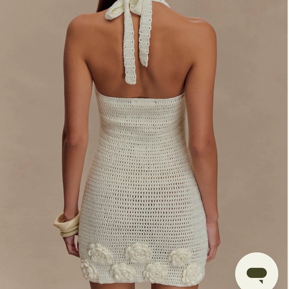 NWT Meshki Liyah Floral Hand Crochet Mini Dress - Ivory - Picture 3 of 7